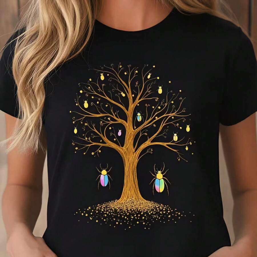 Printed T-Shirt For Men And Women - 黑色 - 查看 1