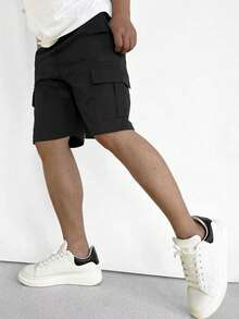 1pc Boys/Teen Boys Casual Sports Solid Color Outdoor Cargo Shorts & Shorts, Spring/Summer Back To School - Black - View 4