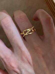 1pc Fashionable Creative Criss-Cross Design Ring, Versatile Finger Ring, Unique Niche Jewelry - Yellow Gold - View 3
