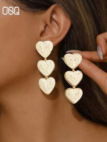 OOQ 1 Pasang Anting-Anting Rafia Rumbai Berbentuk Hati 3D Geometris, Perhiasan Minimalis Gaya Liburan Musim Panas, Hadiah Hari Valentine untuknya (Anyaman Rafia Buatan Tangan, Bentuk & Arah Acak) - Putih - View 1
