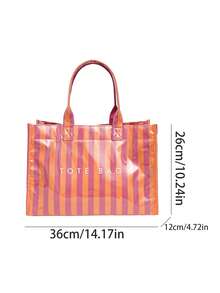 Fashionable College Style Large Capacity Tote Bag - Lightweight PVC And Kraft Paper Material, Hook And Loop Closure Design, Women's Fashion - Multicolor - View 7