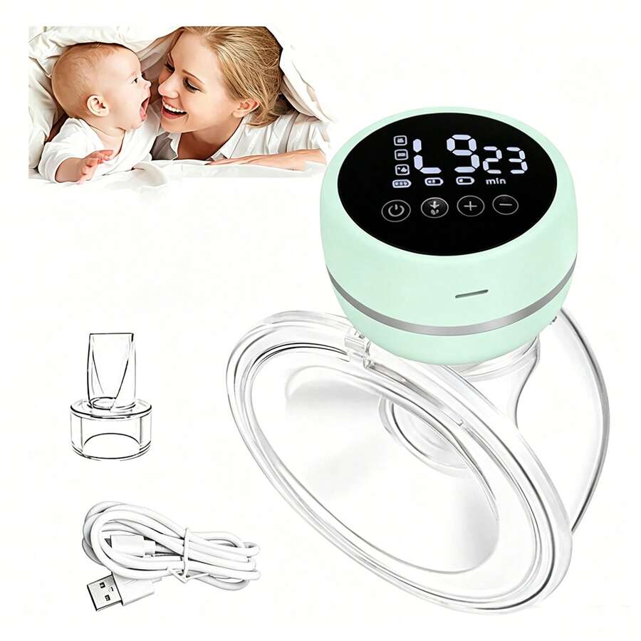 Smart Electric Breast Pump With LED Touchscreen, 3 Modes Breast Milk Extractor, Rechargeable Portable Breast Pump With Memory Function - Mint Green - View 1