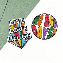 2入/組彩色正向口號刺繡貼布，勵志語句燙貼貼布，復古字母縫製貼花，適用於牛仔外套、背包DIY裝飾 - 多色 - 查看 2