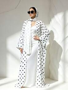 Bộ 1 món gồm khăn trùm đầu và áo choàng Abaya in họa tiết chấm bi, thiết kế cổ điển đa năng, phù hợp cho phụ nữ Hồi giáo mặc hàng ngày và cầu nguyện, thích hợp cho mọi mùa. - Nhiều màu - Xem 1