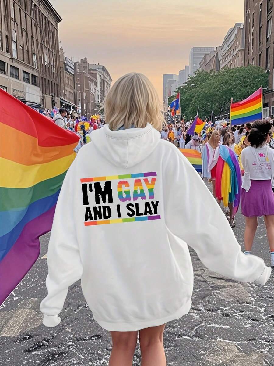 2026 New Women's Sweatshirt Unisex Women&Men's Daily WearLGBT Pride Month Hoodie, Pride Ally Hoodie, LGBT Hoodie, Transgender Pride Month, Letter Print Hooded Sweatshirt, Drawstring Casual Hooded Sweatshirt, Fall/Winter Women's ClothingDailyoutfitsformen--Cozy Winter Essential & Casual Chic - White - View 1