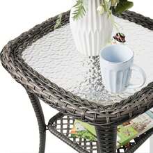 Outdoor Patio Coffee Tables, All Weather Resin Rattan Patio Glass Coffee Table, For Garden Backyard Lown Porch - Brown - View 8