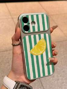 1 pieza Funda protectora con textura de limón a rayas para iPhone 15 Pro Max - Verde - Ver 1