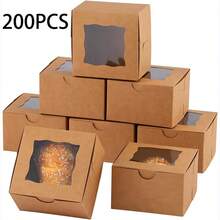 20-200 Pcs 4x4 X 2.5 Inches  White Bread Box With Window, Cupcake Box, Cookie Box, Miniature Pastry Box For Desserts, Strawberries And Pastries - 卡其色 - 查看 8