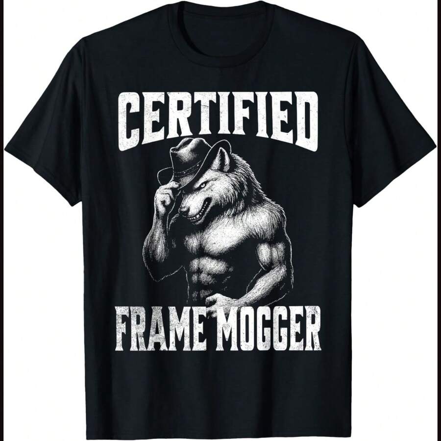 Frame Mogging - Funny Cringe Alpha Wolf T-Shirt - Black - View 1
