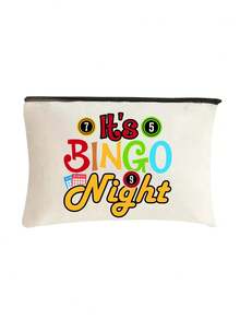 "Bingo"字母印花旅行盥洗包，卡通趣味多功能帆布包，充電器收納包，旅行化妝必需品包：女性旅行必需品包，中性拉鍊包，化妝品、彩妝和輕便旅行必需品，適合青少年、生日和旅行配件，節日禮物，母親節禮物 - 彩色 - 查看 18