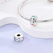 1pc Romantic Good Luck Totem Style S925 Sterling Silver Low Hypoallergenic Shiny Four-Leaf Clover Butterfly Evil Eye Flower Cross Ocean Paw Print Fixed Clip Bead, Suitable For Original Bracelet, Women's DIY Jewelry Making, Birthday Gift - Multicolor - View 3