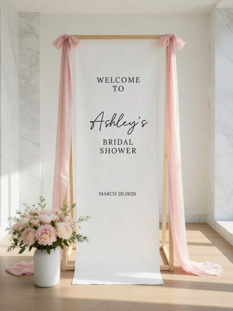 Customized Wedding Welcome Sign, Personalized Fabric Welcome Banner For Modern Bridal Shower, Boho Wedding Decor, Minimalist Fabric Sign, Hanging Wedding Signage - Multicolor - View 1