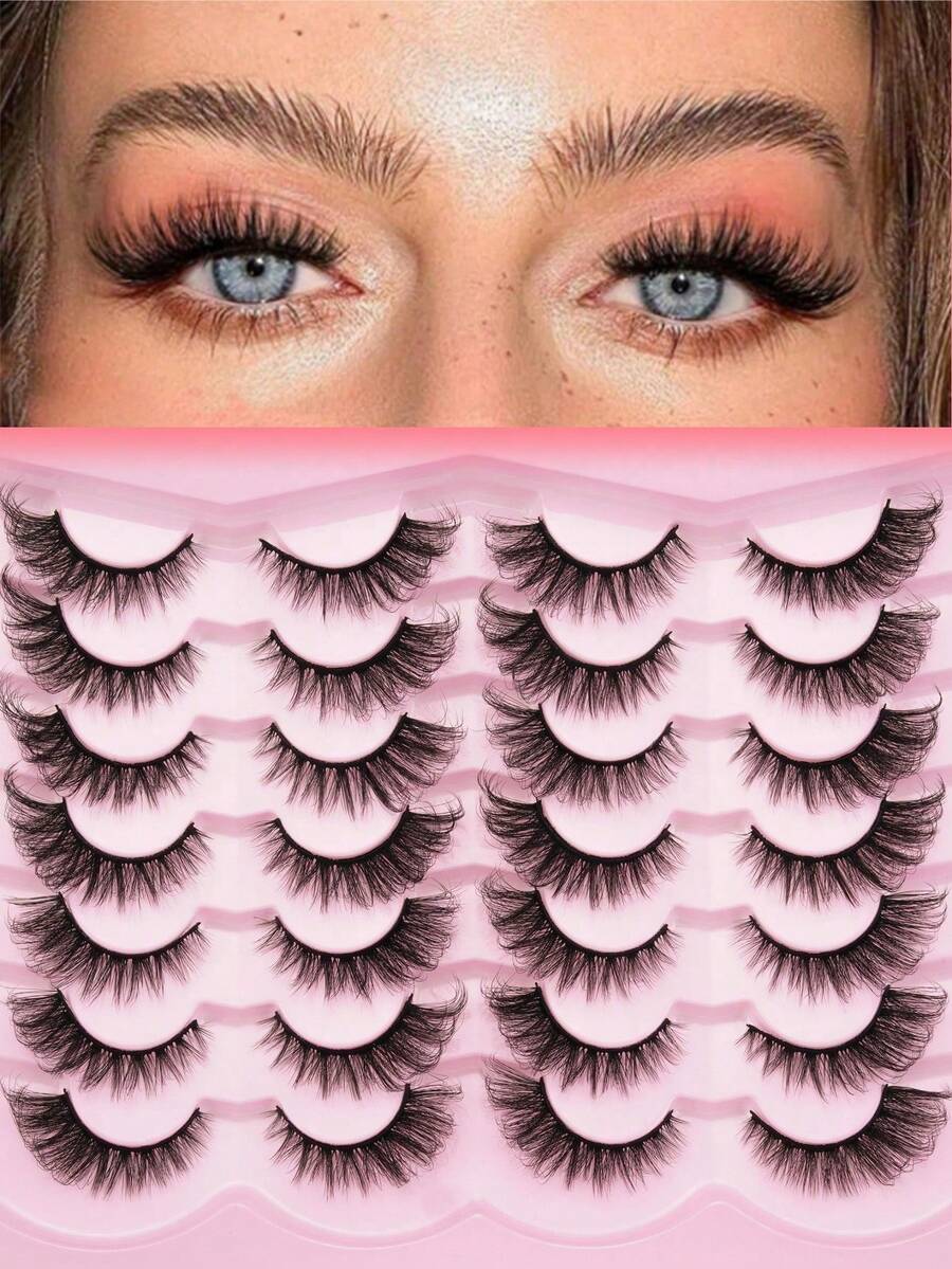 14 Pairs D Curl Fluffy False Eyelashes, 7-16mm Gradient Length Lashes, Thick Curly Natural Lash Extensions, Lightweight Reusable Lashes For Beginners, Daily & Party Makeup - Black - View 1
