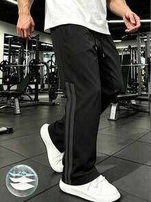 1 pieza Pantalones rectos casuales y sueltos para hombres, pantalones deportivos para primavera/verano para correr, actividades al aire libre, senderismo, trotar, fitness, ropa urbana, playa, viajes diarios, pantalones rectos con rayas de moda, otoño - Gris Claro - Ver 1