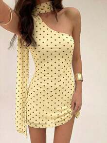Vestido casual mini de lunares para mujer, adecuado para fiestas y salidas 83SN - Amarillo claro - Ver 3