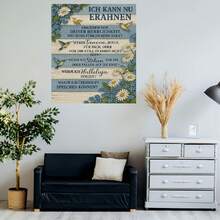 1 pieza de arte de pared en lienzo con marco de madera rústica - Diseño floral y de pájaros inspirado en la naturaleza serena con texto alemán, perfecto para la decoración de la sala de estar, el dormitorio o el estudio, mural de pared interior, decoración de pájaros - Enmarcado - Ver 5