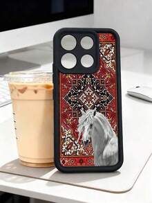 1 Piece Phone Case With A White Horse Design On An Ornamental Carpet Background In Red And Gold Tones, Classic And Elegant Style Ideal For Lovers Of Traditional Art And Sophistication, Soft TPU, Full Impact And Anti-Slip Protection, Compatible With IPhone 17 ProMax/16/15/14/13/12/11/Plus/Pro/ProMax, Compatible With Galaxy A34/A35/A54/A55, Galaxy S20/S21/S22/S23/S24/S25 Ultra/Plus, Compatible With Galaxy//Honor// - 波爾多 - 查看 3