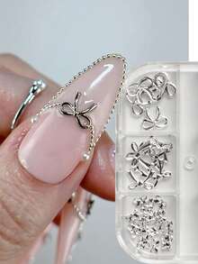 6pcs 3D Bow Nail Art Decorations, Gold & Silver Hollow And Solid Bow Nail Accessories, Multi-Size Metal Ribbon Nail Decor Suitable For Wedding, Valentine's Day, Graduation Ceremony And Daily Wear Nail Charms - Multicolor - View 8
