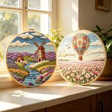 Flower Landscape Embroidery DIY Kit, Beginner Friendly With Embroidery Frame, Home Decor Handmade Craft Gift - Multicolor - View 10
