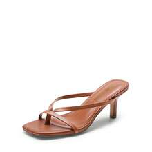 Women Comfortable Kitten Low Heel Thong Heeled Sandals Fashion Square Open Toe Comfort Shoes For Party Casual Slides - 棕色 - 查看 4