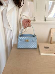 高端優雅圍巾裝飾女款手提包；極簡設計配可調節肩帶，適合斜背攜帶；新款秋季時尚手提包配金屬飾件，完美適合日常使用。 - 藍色 - 查看 2