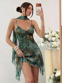 Vestido corto de verano con tirantes finos y estampado de leopardo sexy para mujer - Amarillo - Ver 6