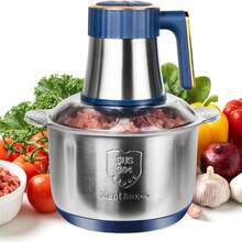 20 Cups Large Capacity 500W Electric Food Processor, 5 Speed Powerful Motor Meat Grinder Vegetable Chopper Mincer, 6 Bi-Level Blades & 304 Stainless Steel Bowl For Onion Garlic Nuts Meat Vegetable Cutting Grinding - Silver - View 3