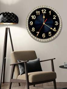 1 pieza Reloj de pared de lujo con marco de rombos negro y dorado, diseño plano 2D - Adecuado para decoración de dormitorio, sala de estar, oficina, cocina y baño - 10/12 pulgadas (Baterías no incluidas), diseño plano 2D - Multicolor - Ver 1