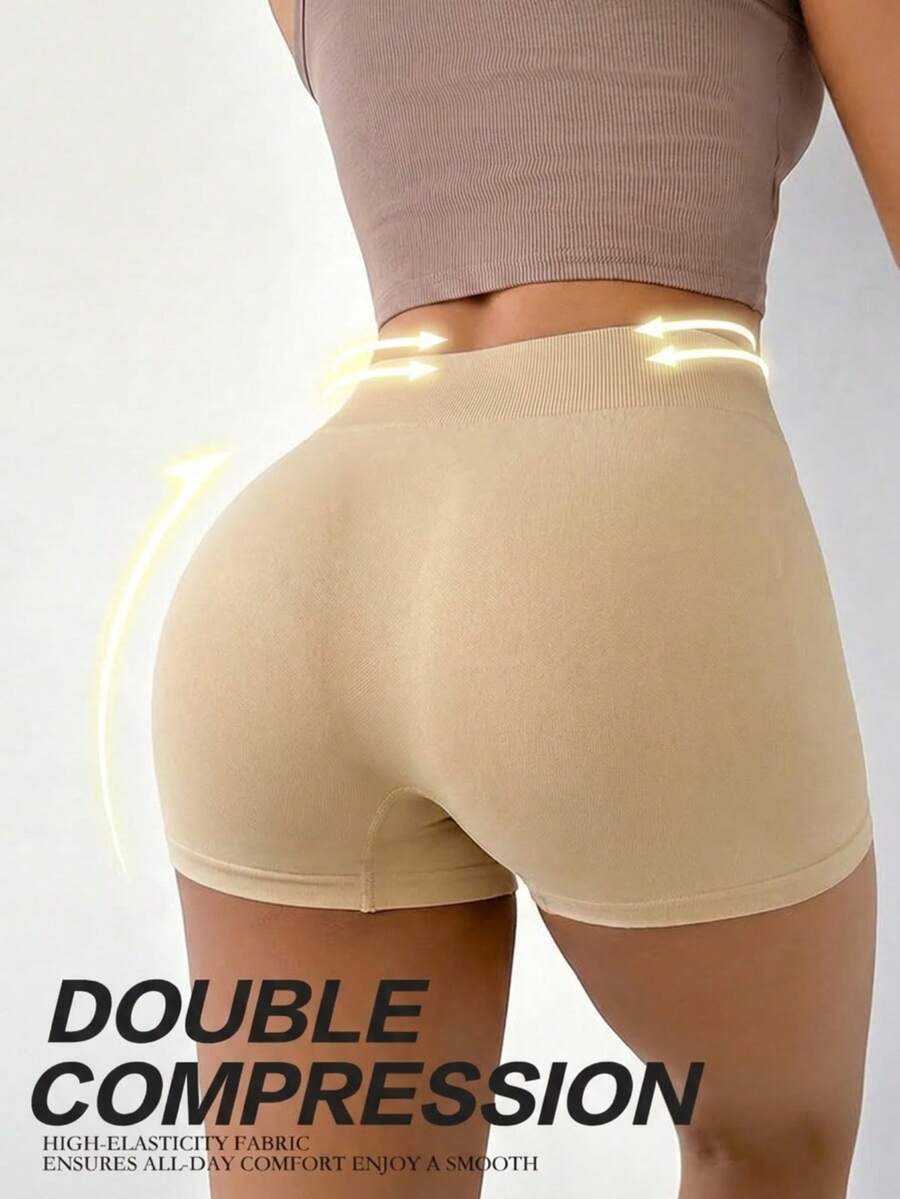 1pc Women's Nude Seamless High Waist Yoga Shorts, Tummy Control Butt Lifting High Elastic Compression Cycling Pants, Non-See Through Fabric, Wrinkle Resistant And Durable, 3D Shaping To Outline Curves, High Waist Seamless Shaping Underwear, Suitable For Gym, Running And Daily Casual Wear - Apricot - View 1