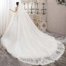 Wedding Veils Cathedral Length 2 Tier Long Sequins Lace Blusher With Comb - Ivory - View 2