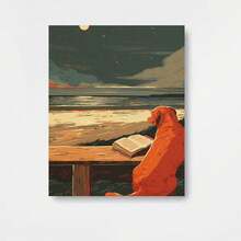 Pintura Decorativa Plana 2D, 2D Plano, 2D Plano, 1 pieza, Sin Marco, Multi- Opcional, Póster de Golden Retriever Leyendo a Noche, Arte de Pared Caprichoso de Animales Oceánicos al Lucir de la Luna, Regalo Único para Amantes de los Perros, Póster Creativo Imaginativo - Enmarcado - Ver 1