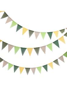 4m Green-Yellow Ombre Linen-Like Triangle Pennant Flags Bunting Set, Suitable For Outdoor Camping Tent Decor, Picnic, Birthday Party, Storefront Display, Reusable Garland For Cozy Atmosphere - A - View 1
