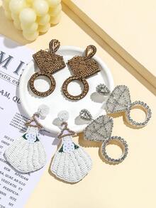 1 Đôi bông tai "MRS" đính hạt cườm và ngọc trai giả - Bông tai thủ công đính hạt cườm và ngọc trai giả, kiểu dáng thanh lịch và tinh tế dành cho nữ, chủ đề đám cưới. - Nhiều màu - Xem 7
