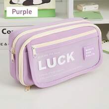 Luck Pencil Bag Pen Case Best Wish Frosted Front Multi Slots Mesh Pocket Storage Pouch For Stationery School - Multicolor - View 11