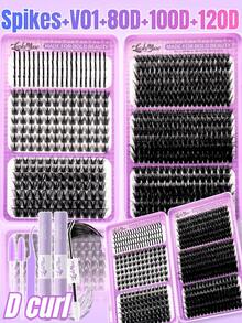 584PCS D-Curl Fairy Lash Clusters, 0.35–0.63inch Fluffy Thick Individual Lashes, 0.07mm Faux Mink DIY Cluster Lashes, Includes Glue, Tweezers & Brush, Perfect For Daily Makeup, Party, Wedding, Halloween, Christmas, Valentine's Day - 紫色 - 查看 13