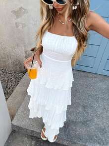 xheVivid Eden Vestido de verano con volantes en el bajo para mujerxhe - Blanco - Ver 5