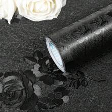 1卷自粘黑色玫瑰花卉壁纸,防水PVC材质,易于清洁,适用于卧室、客厅、厨房、桌面翻新,DIY可安装壁纸,尺寸:45厘米*100厘米/300厘米/500厘米 - 黑色 - 查看 3