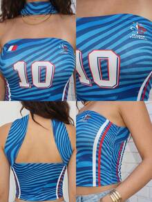 Áo tank top nữ kiểu dáng casual, chất liệu lưới jersey Pháp, không dây vai, hở lưng, có sọc bên hông, ôm sát, cổ yếm, thích hợp cho trang phục đi nghỉ mát mùa hè, áo mặc đi chơi. - Màu xanh lam - Xem 8