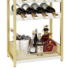 Rustic Freestanding Metal Wine Rack Table – Multi-Functional Bottle & Glass Holder Stand With Wood Countertop, Storage Shelves – Perfect For Home, Kitchen, Dining, Living Room – Compact Design - Gold - View 3