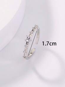 Nooxian 1 pieza Anillo ajustable con forma de corazón de cobre con circonita y strass - Plateado - Ver 8