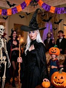 1pc Halloween Women Witch Hat,Devil Spider Wizard Hat,Black Ruched Crooked Wicked Witch Cap For Costume Cosplay Party Halloween Party Favors Party Favors Trick-Or-Treat And Activities Halloween Party Favors Supplies Activities Games Gifts. - A - View 5