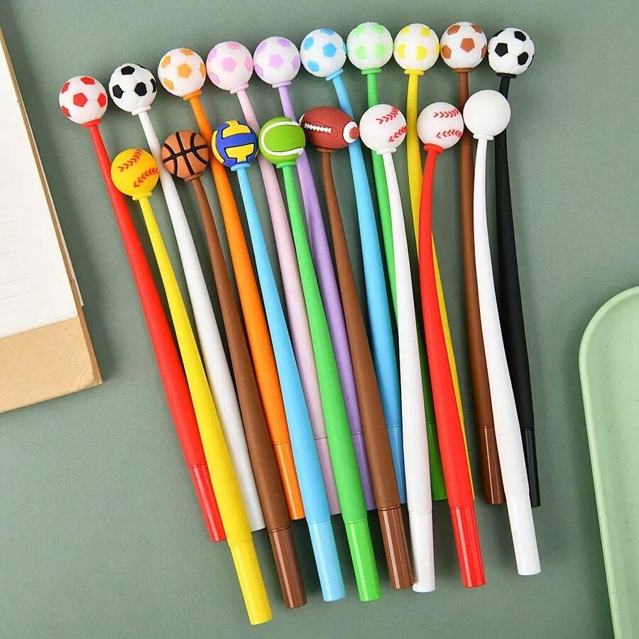 5pcs Creative Cartoon Shake Pens (Random Color/Style) With Cute Football, Basketball, And American Football Design, Shake-And-Swing Gel Pens, Ideal Learning Stationery And Office Supplies, Back To School - A - View 1