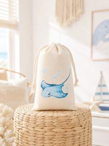 6pcs Drawstring Gift Bags, Ocean Animal Theme, Shark, Whale, Jellyfish And Seahorse Fun Patterns, Suitable For Baby Shower, Birthday Party And Ocean Theme Events - Multicolor - View 8