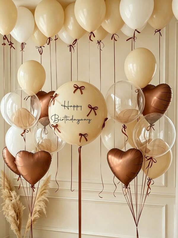 Heart-Shaped Latex Balloons With Bow Ties, Confetti, Ribbons, Suitable For Birthday Parties, Weddings, Engagements, Graduations, Birthdays, Valentine's Day, Anniversaries, Romantic Room Decor