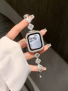 1件裝奢華水晶鑽石女款銀色手錶錶帶，適合日常、休閒與商務場合，時尚優雅，精緻女性手錶配件，相容 錶帶 38/40/41/42/44/45/46/49mm，相容 Series 11/10/9/8/7/SE/6/5/4/2/1 - 銀色 - 查看 4