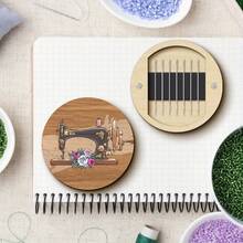1pc Round Wooden Magnetic Embroidery Needle Box, Colorful Sewing Pattern Design, Suitable For Needle, Thread And Yarn Sewing Storage, Home Craft Projects, Decorative Woodworking And Sewing Storage - A - View 2
