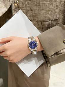 SOKI Women's Watch Luminous Hands Electronic Drive And Pointer Display Rhinestone Inlaid Case Gorgeous And Fashionable Style Zinc Alloy Case And Strap Daily Wear Backto-School Season Telling Time Birthday Gift Also An Ideal Choice For Yourself Or Friends - Gold - View 8