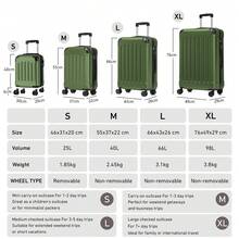 YONSLY 16 Inch Suitcase With Detachable Wheels 360° Combination Lock Double Zipper Soft Rubber Handle Trolley Travel Suitcase For Vacation - 橄欖綠 - 查看 9