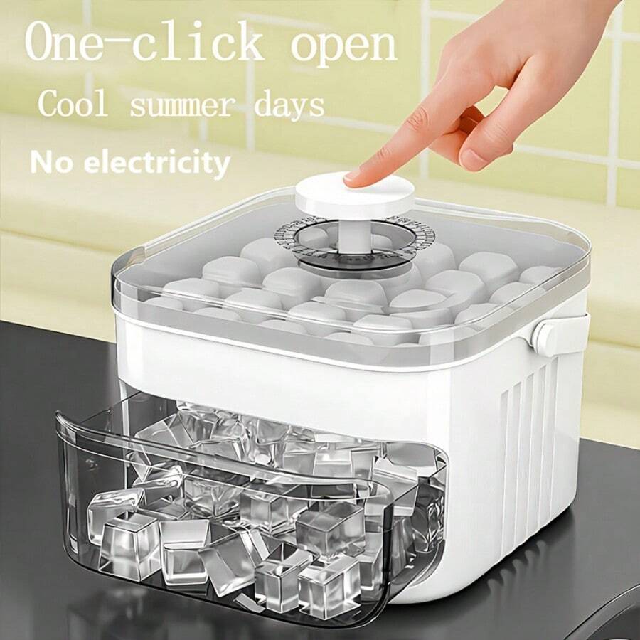 2pcs/Set (1pc Ice Cube Mold + 1pc Scoop) Press-Type Ice Cube Mold, DIY Ice Cubes, Large Capacity Ice Storage, Refrigerator Compatible, Square Ice Cubes, Integrated Ice Making And Storage