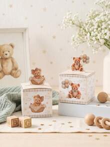 24pcs Vintage Teddy Bear Gift Boxes, Watercolor Teddy Bear & Balloon Design, Brown Teddy Bear Balloon Design Candy Boxes, Unisex Teddy Bear Themed Party, Boho Themed Party, Birthday Gift Packaging Boxes, Baby Shower Decor, Birthday Party Decor, Chocolate & Cookie Packaging, Party Favors, Birthday Party, Baby Shower, Gender Reveal Party Decorations - Brown Bear - View 3